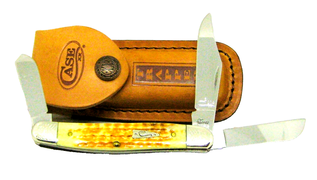 Cattaraugus NOS CASE XX Scrolled Ecypedia. Stockman 6347 Amber Bone  PocketKnife