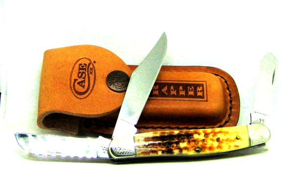Cattaraugus NOS CASE XX Scrolled Ecypedia. Stockman 6347 Amber Bone  PocketKnife