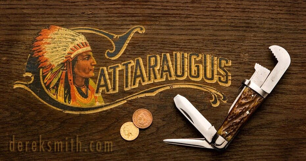 Cattaraugus NOS CASE XX Scrolled Ecypedia. Stockman 6347 Amber Bone  PocketKnife