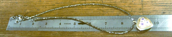 Vintage Sterling Silver Necklace Ceramic Inlaid on Mesh Hart w/ Resin 18" Chain