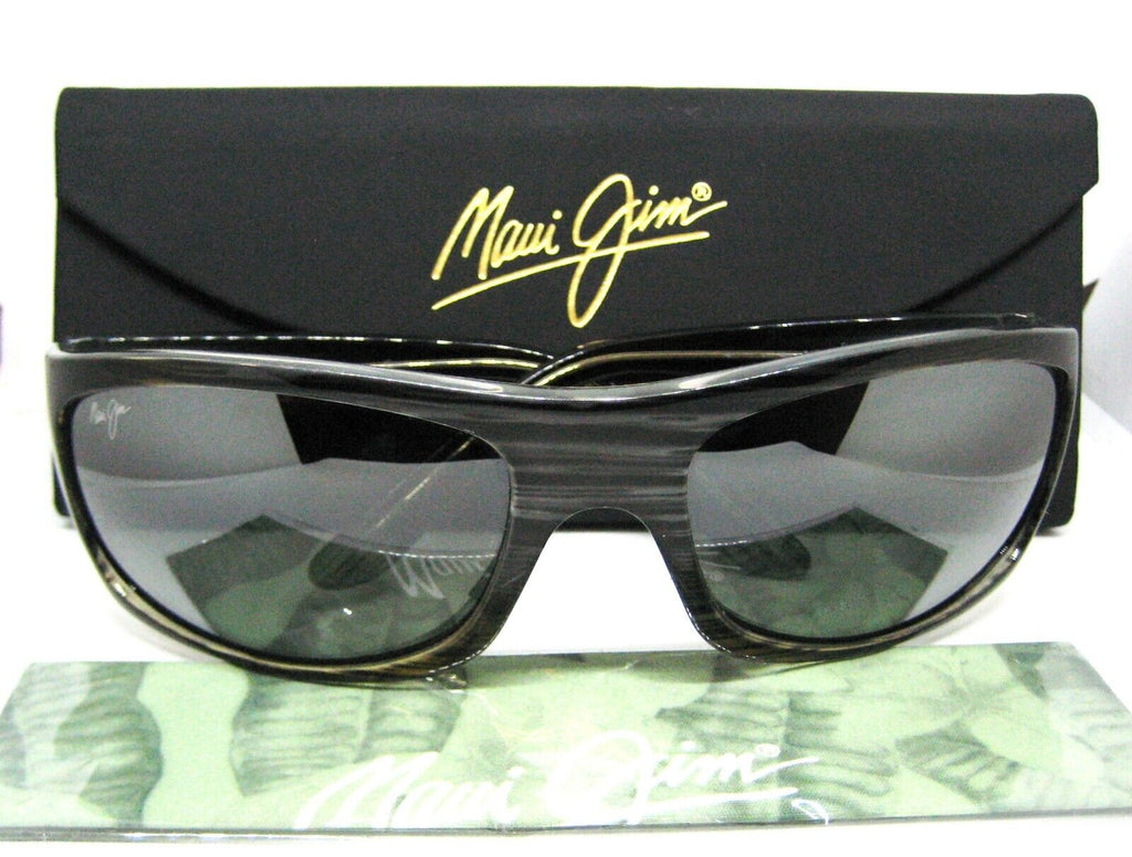 Maui Jim Kaiwi Channel Polarized Wrap Grey Woodgrain Mint Sunglasses & Case