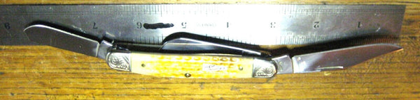 Cattaraugus NOS CASE XX Scrolled Ecypedia. Stockman 6347 Amber Bone  PocketKnife