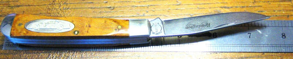 REMINGTON UMC MADE IN USA BIRDSEYE MAPLE RACING TRAPPER KNIFE R12 NICE (6315)