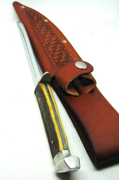 Vintage 1940s Case USA Stag 5” Chromed/saber Fixed Blade Knife w/ Leather Sheath