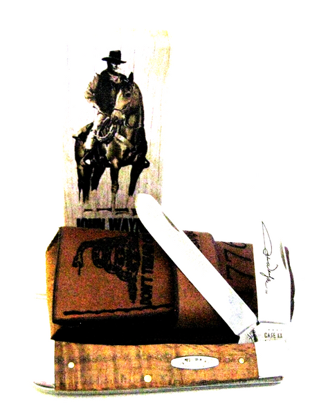 John Wayne Case Knife USA Natural Curly Oak 10703 Smooth Trapper Duke! & sheath