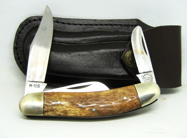 Remington UMC M-105 USA Sowbelly Knife 3 Blade Bone Handles Mint with Sheath