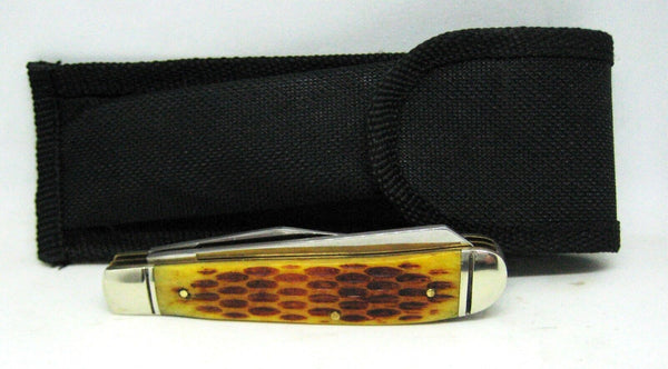 Rough Rider Pocket Knife Two Blade 440 SS Trout Logo Stag Bone Handle New