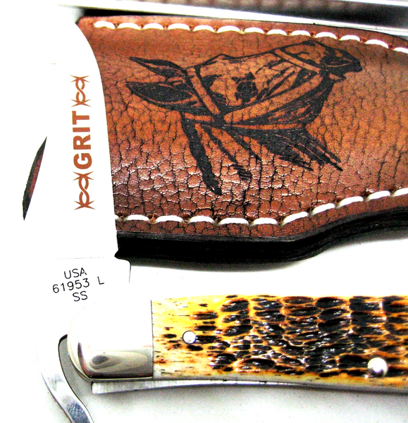 John Wayne Knife Case USA Russlock 07518 Barb Wire Bolster 2011 Duke! & sheath