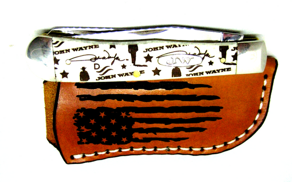 John Wayne Knife Case XX USA folding 10712 Natural Bone Smooth Trapper & sheath