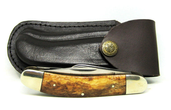 Remington UMC M-105 USA Sowbelly Knife 3 Blade Bone Handles Mint with Sheath