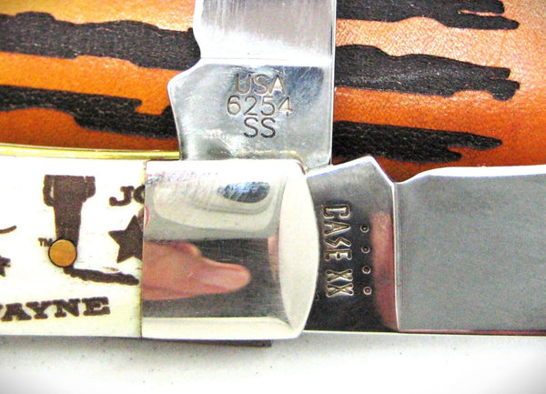 John Wayne Knife Case XX USA folding 10712 Natural Bone Smooth Trapper & sheath