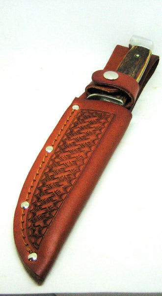 Vintage 1940s Case USA Stag 5” Chromed/saber Fixed Blade Knife w/ Leather Sheath