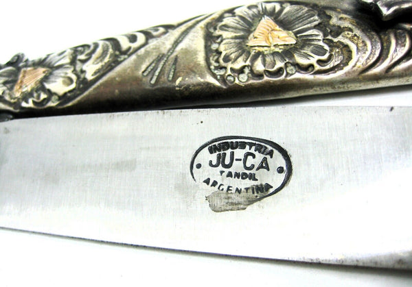 Vintage 1960s NOS Gaucho Facon Silver & Gold Belt Boot Argentine Knife & Sheath