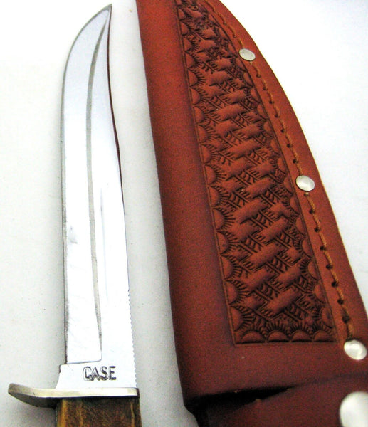 Vintage 1940s Case USA Stag 5” Chromed/saber Fixed Blade Knife w/ Leather Sheath