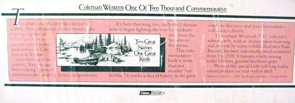 Rare BOWIE KNIFE Westmark 701 Stag Case WESTERN COLEMAN New Condition 1984