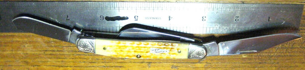 Cattaraugus NOS CASE XX Scrolled Ecypedia. Stockman 6347 Amber Bone  PocketKnife