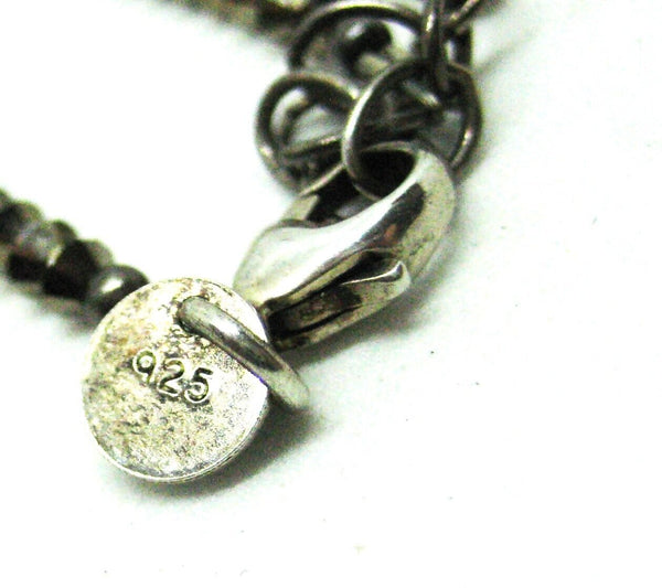 Vintage Sterling Silver Necklace Ceramic Inlaid on Mesh Hart w/ Resin 18" Chain