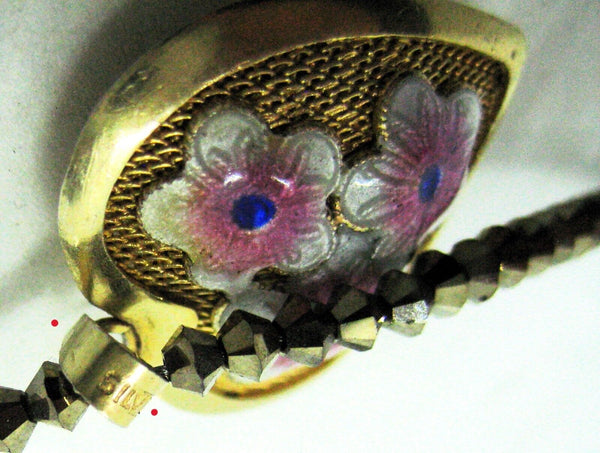 Vintage Sterling Silver Necklace Ceramic Inlaid on Mesh Hart w/ Resin 18" Chain