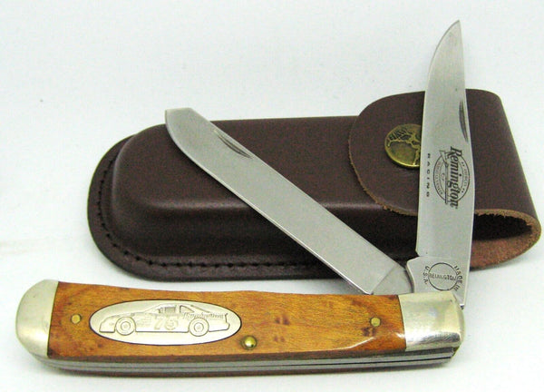 REMINGTON UMC MADE IN USA BIRDSEYE MAPLE RACING TRAPPER KNIFE R12 NICE (6315)