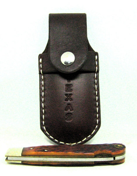 Rare A.G. RUSSELL USA Vintage 2001 TEXAS RANGERS Bone Folding Knife & Sheath