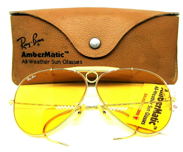 Ray-Ban USA Vintage NOS 80s B&L Aviator Ambermatic Bullet Shooter New Sunglasses - Vintage Sunglasses 