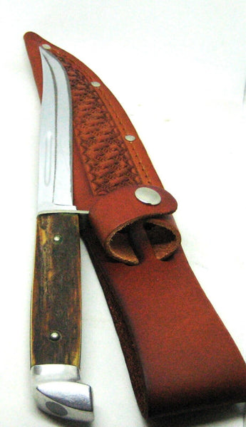 Vintage 1940s Case USA Stag 5” Chromed/saber Fixed Blade Knife w/ Leather Sheath