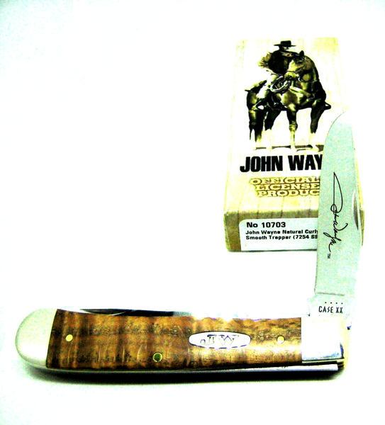 John Wayne Case Knife USA Natural Curly Oak 10703 Smooth Trapper Duke! & sheath