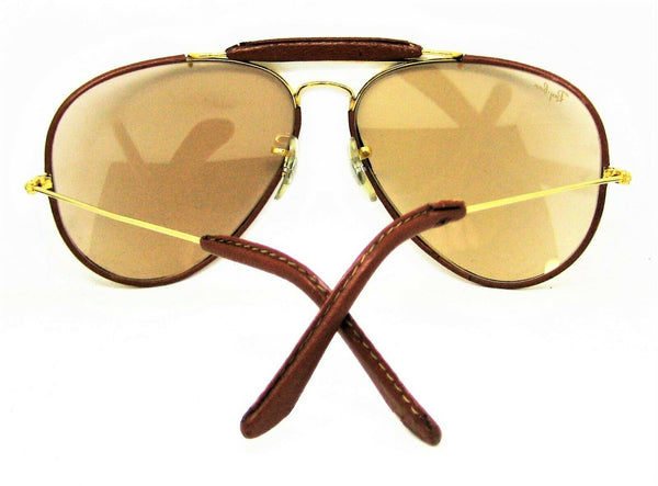 Ray-Ban USA NOS Vintage B&L Aviator Leathers 62mm Brown Photo-Changeable New Sunglasses