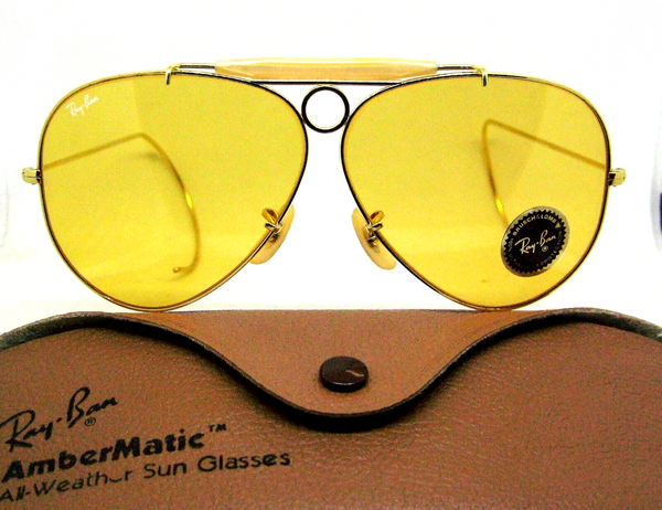 Ray-Ban USA NOS Vintage 80s B&L Aviator Bullet Shooter Ambermatic New Sunglasses