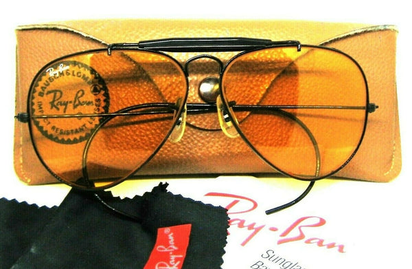Ray-Ban USA Vintage 1980s B&L Aviator Ambermatic Outdoorsman BkChrome Sunglasses