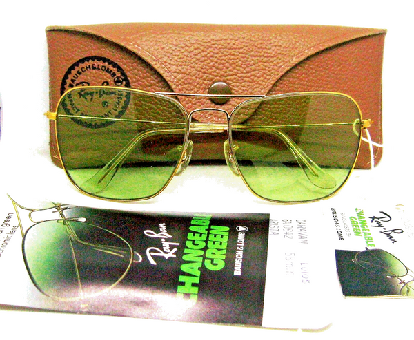 Ray-Ban USA Vintage 70s B&L NOS Aviator Green Changeable Caravan New Sunglasses