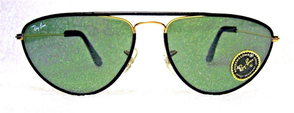 Ray-Ban USA Vintage NOS B&L Aviator Blk Leathers Fashion Metals W1565 Sunglasses - Vintage Sunglasses 