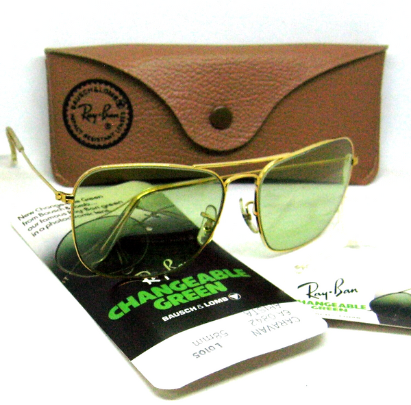 Ray-Ban USA Vintage 70s B&L NOS Aviator Green Changeable Caravan New Sunglasses