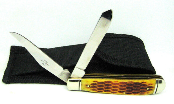 Rough Rider Pocket Knife Two Blade 440 SS Trout Logo Stag Bone Handle New