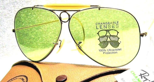 Ray-Ban USA NOS Vintage B&L Aviator Green *Changeable RB3 Shooter NEW Sunglasses - Vintage Sunglasses 