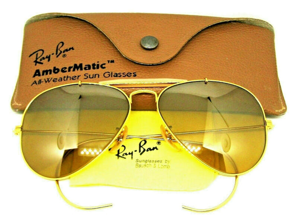 Ray-Ban USA Vintage 70s NOS B&L Aviator Ambermatic Full Mirror Photo Sunglasses - Vintage Sunglasses 