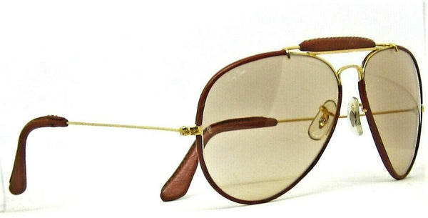 Ray-Ban USA NOS Vintage B&L Aviator Leathers 62mm Brown Photo-Changeable New Sunglasses