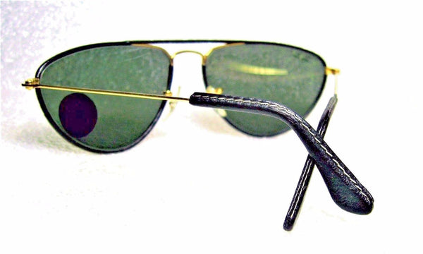 Ray-Ban USA Vintage NOS B&L Aviator Blk Leathers Fashion Metals W1565 Sunglasses - Vintage Sunglasses 