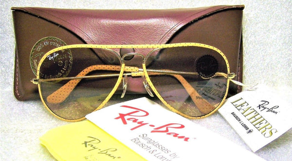 Ray-Ban USA NOS Vintage B&L Aviator Ostrich Leathers L1513 Changeable Sunglasses - Vintage Sunglasses 