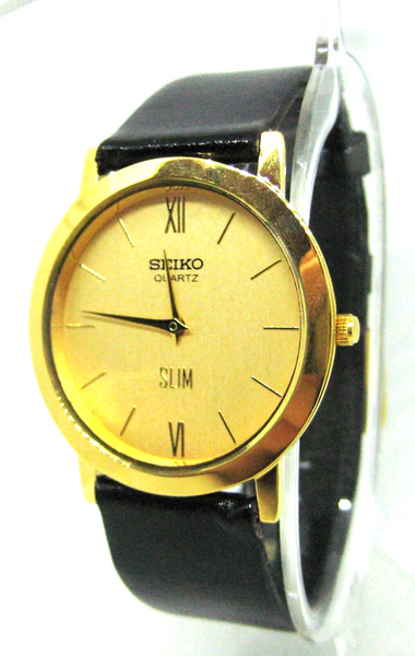 Seiko Quartz Slim Round Mens Wrist Watch Simple Dial New Battery Japan Made Mint