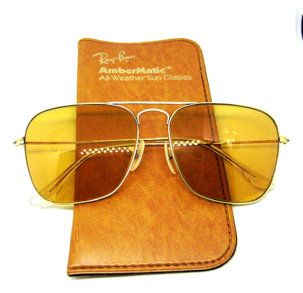 Ray-Ban USA Vintage 70s B&L  Aviator 58[]16 Caravan Ambermatic 12K GF Sunglasses
