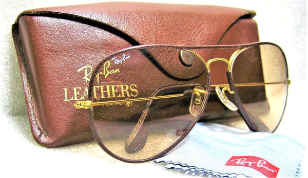Ray-Ban USA Vintage B&L Aviator "Leathers" Brown *Changeables *Mint Sunglasses - Vintage Sunglasses 