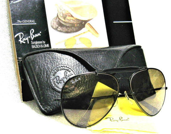 Ray-Ban USA Vintage B&L Aviator The General RB-50 Rare Black Chrome Sunglasses - Vintage Sunglasses 