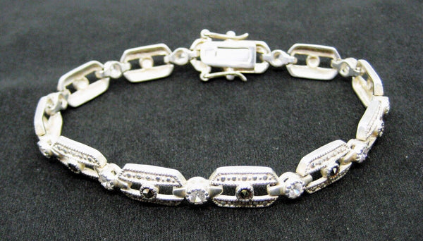 Vintage CZ Diamond Marcasite 925 Sterling Silver 8" DBJ New Tennis Bracelet