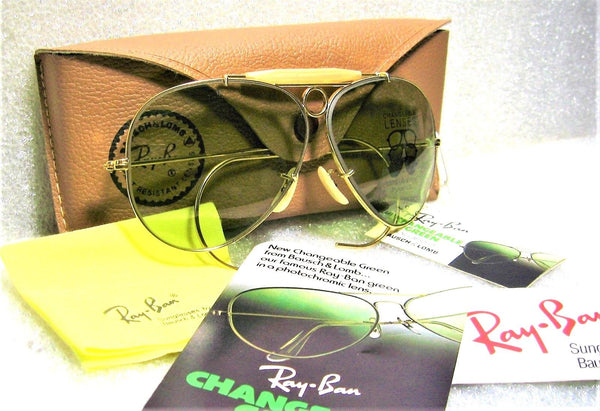 Ray-Ban USA NOS Vintage B&L Aviator Green *Changeable RB3 Shooter NEW Sunglasses - Vintage Sunglasses 