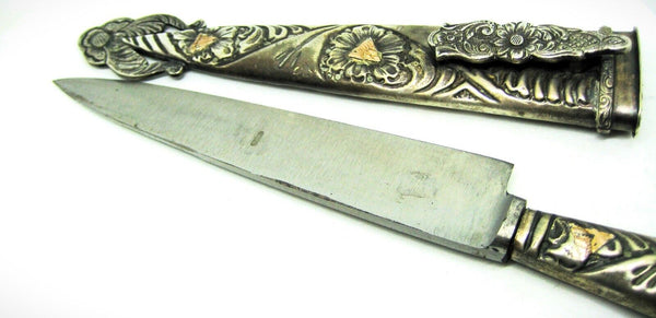 Vintage 1960s NOS Gaucho Facon Silver & Gold Belt Boot Argentine Knife & Sheath