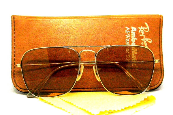 Ray-Ban USA Vintage 70s B&L  Aviator 58[]16 Caravan Ambermatic 12K GF Sunglasses
