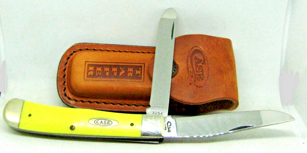Case xx USA New Trapper Knife Yellow Delrin Handle Carbon Steel Pocket Clip 3254