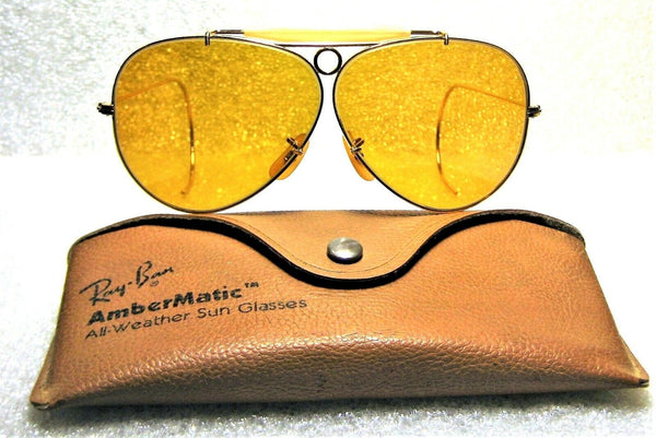 Ray-Ban USA Vintage B&L Aviator Ambermatic Bullet Hole Shooter NrMint Sunglasses - Vintage Sunglasses 