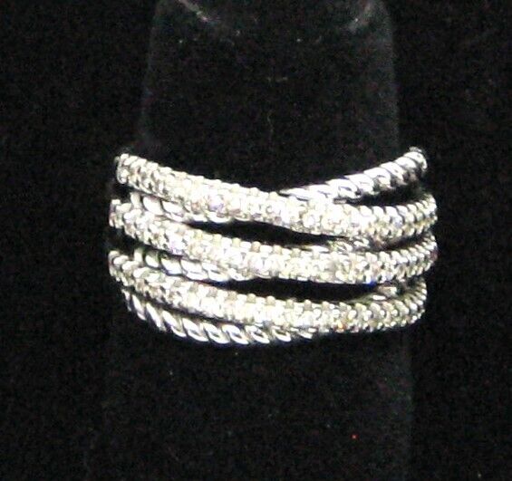 Ring 0.6ctw Diamond 14k White Gold Layered Criss Crossing Wide Band Gabriel & Co